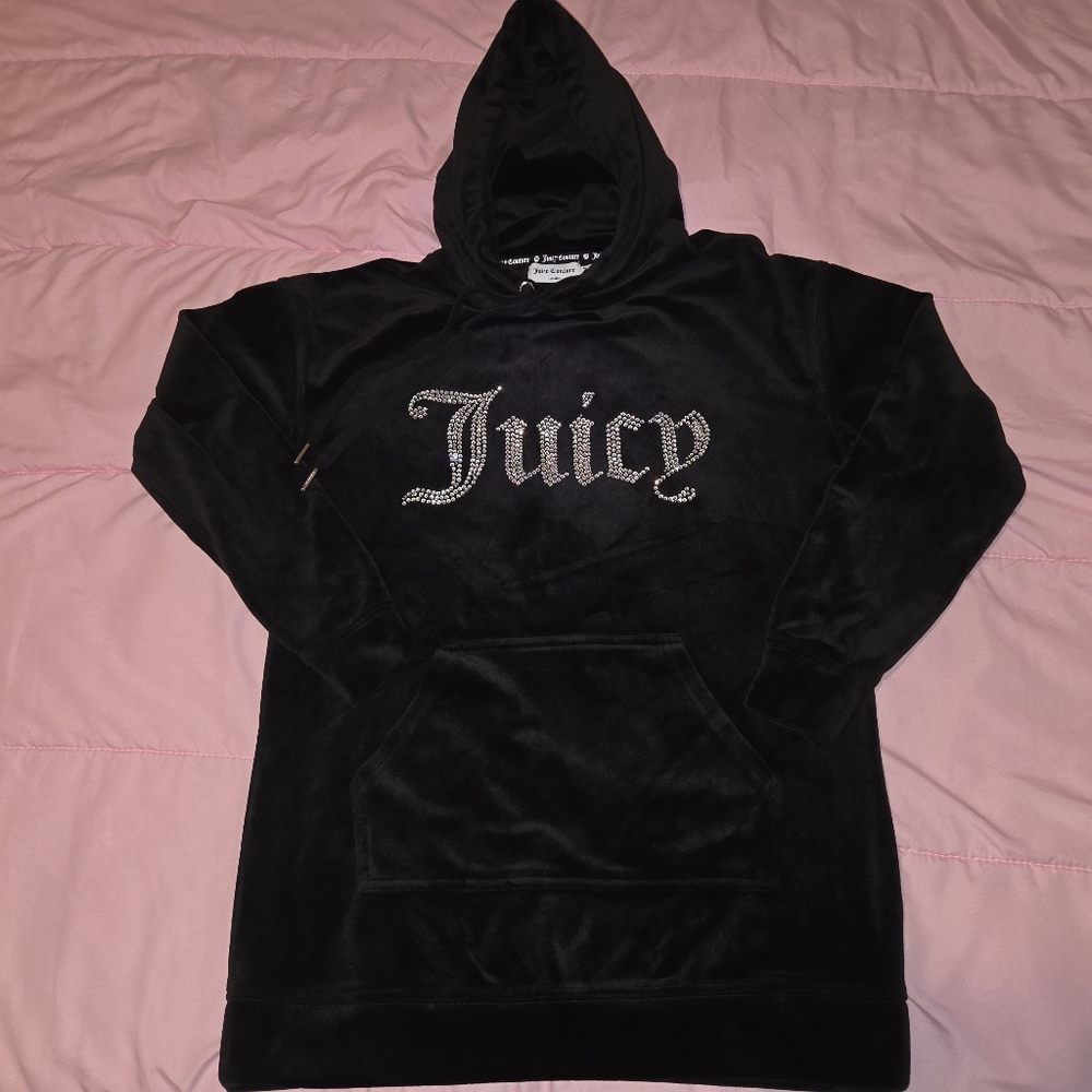 Juicy Couture Black Velour Hoodie with Sparkling Logo XS